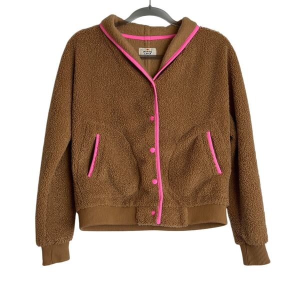 Marine Layer Sierra Sherpa Jacket Snap Front Size XS Camel Pink Bomber Teddy - Picture 1 of 6